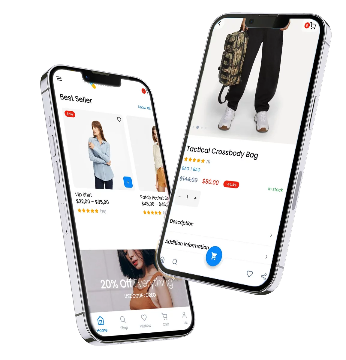 e-commerce mobile app on two phones